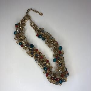 Zara Bib Boho Style Chunky Fashion Necklace Gold Toned Cluster Statement 18"‎